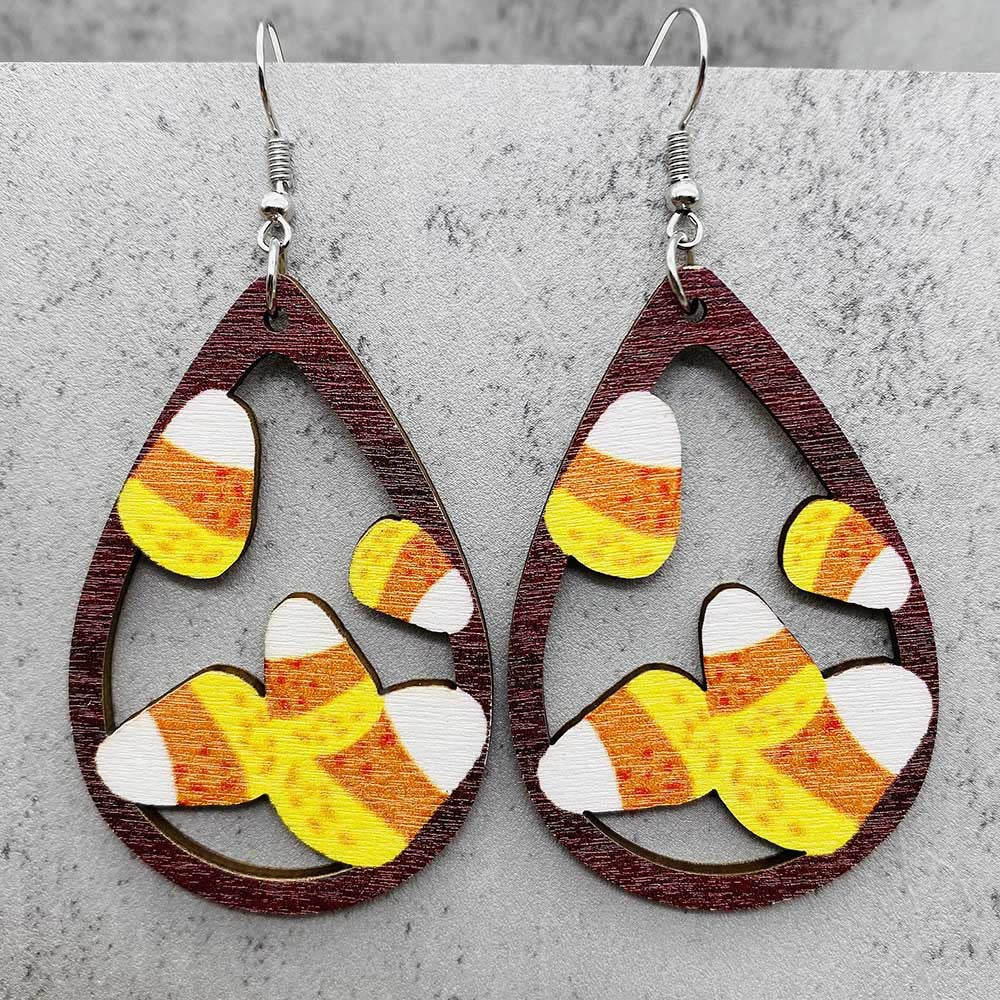 Wholesale  Halloween earrings horror ghost witch medicine jar printed wooden earrings