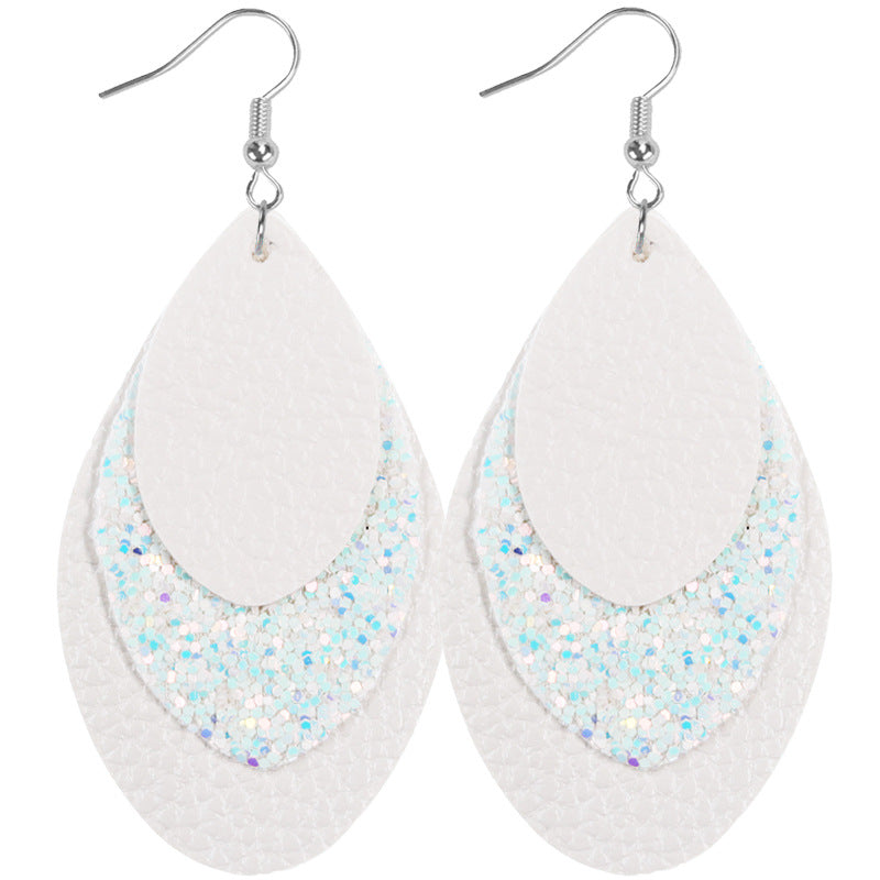 Wholesale Bohemian Multi-Layer Classic Leather Sequin Overlay Women's Pu Leather Earrings