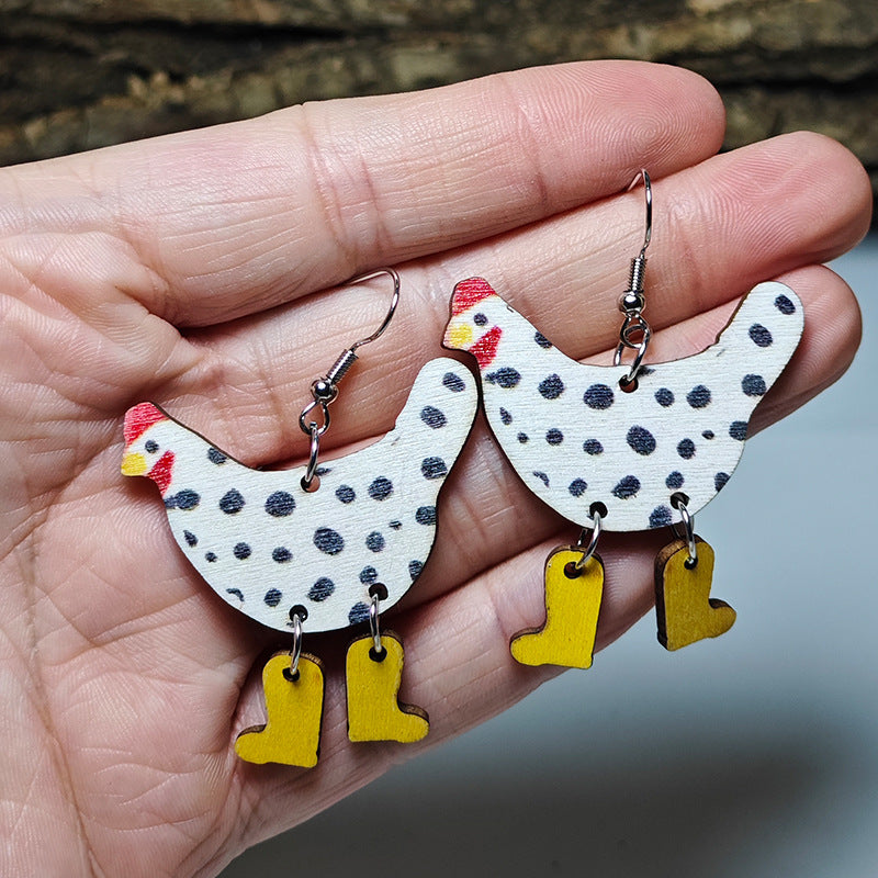 Wholesale Cute Chicken High Heels Polka Dot Double-Sided Stitching Earrings