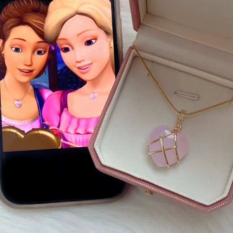 Wholesale Stainless steel natural pink protein copper inlaid zirconium plated real gold necklaces