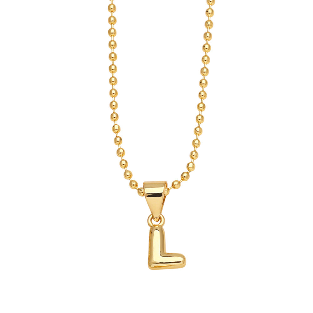 Wholesale 26 letters copper plated gold shiny necklace