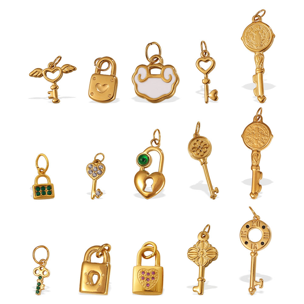 Wholesale Diamond-Encrusted Key Lock Stainless Steel Pendant Accessories