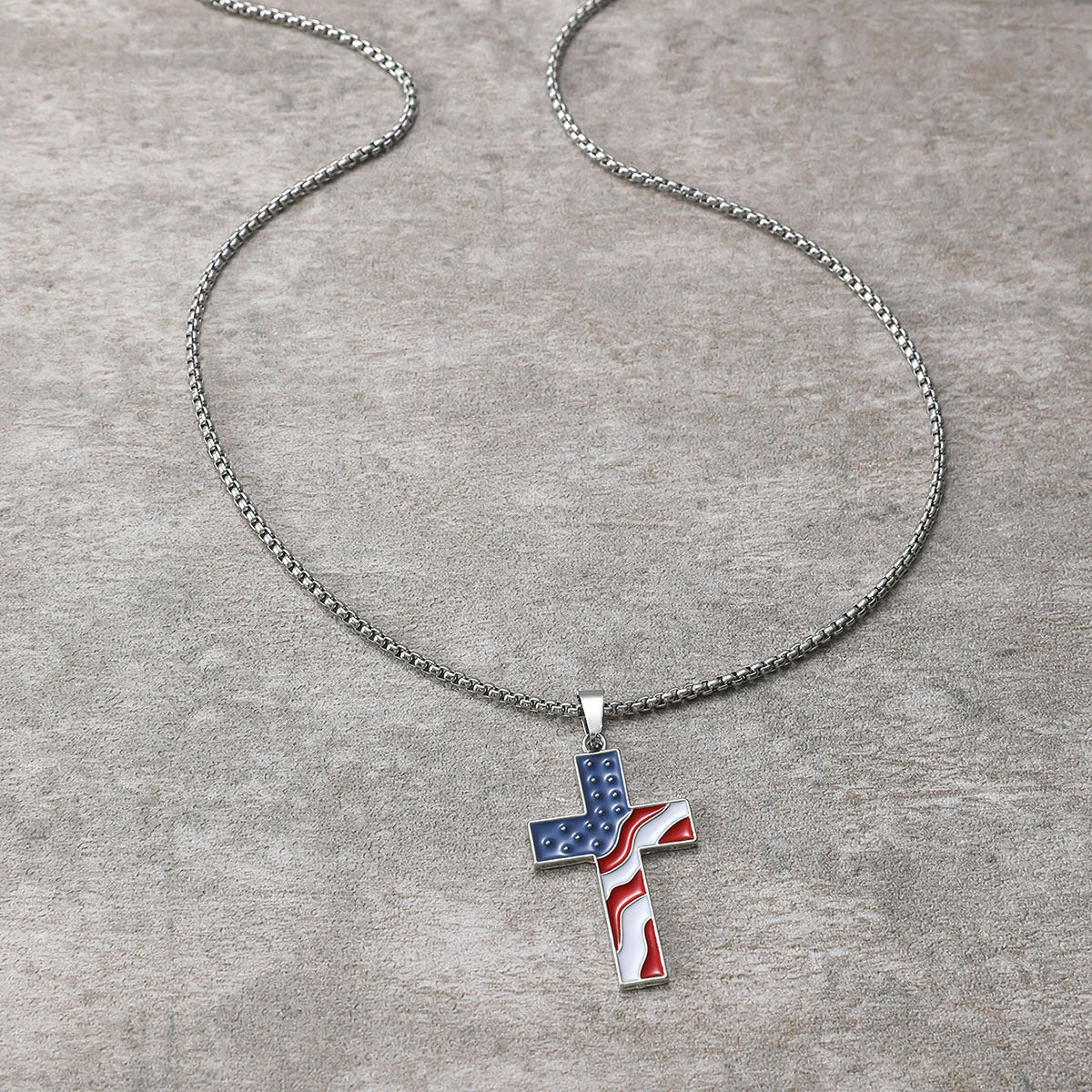 Wholesale Independence Day American Flag Cross Oil Drop Pendant Unisex Necklace