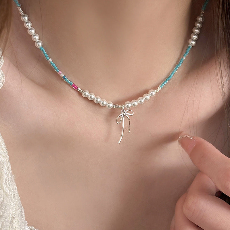 Wholesale Summer Colorful Pearl and Bowknot Choker Necklace