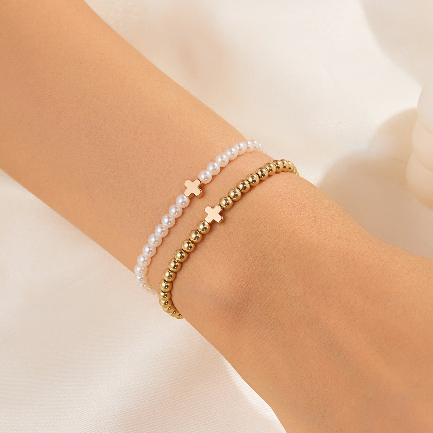 Wholesale  Light Luxury Love Heart Pearl Double Layer Bracelet