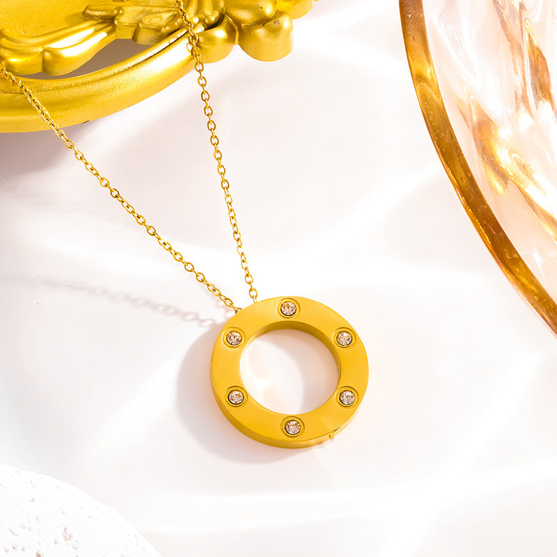 Wholesale Kajia Pancake Gumpsial Star Diamond-encrusted Six-diamond Necklace 18K Ring Necklace Couple Titanium Steel Clavicle Chain All-match Pendant