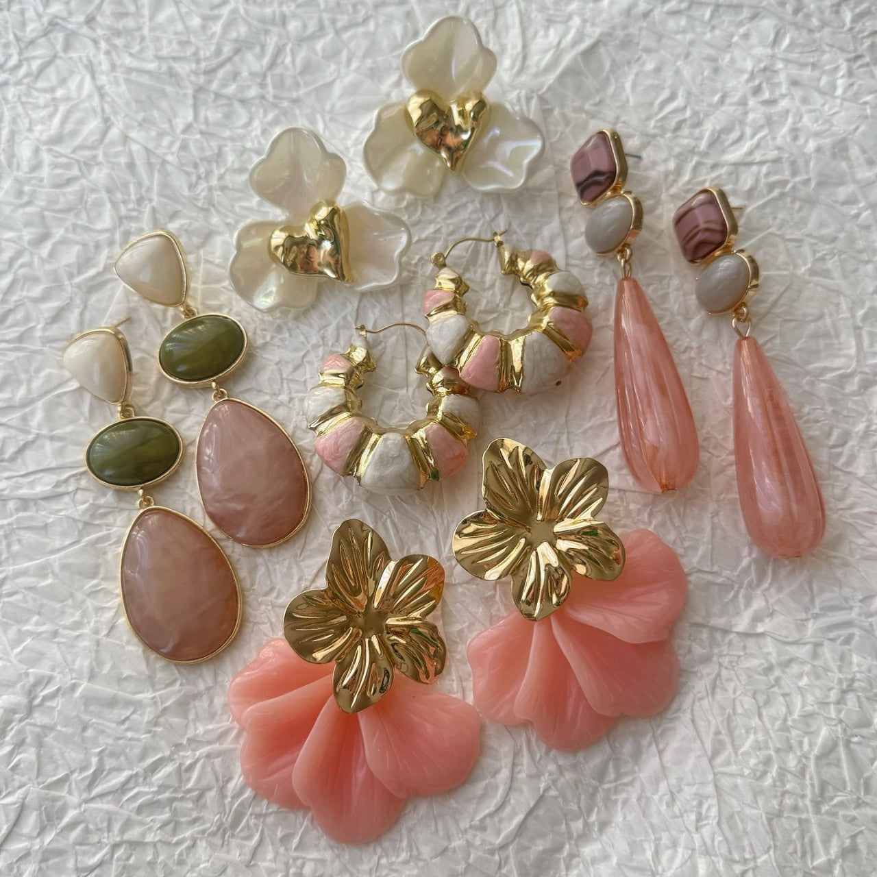 Wholesale Chic Pink Flower Drop Earrings Electroplated Fashion Accessory for Women Gift Boutique Resale