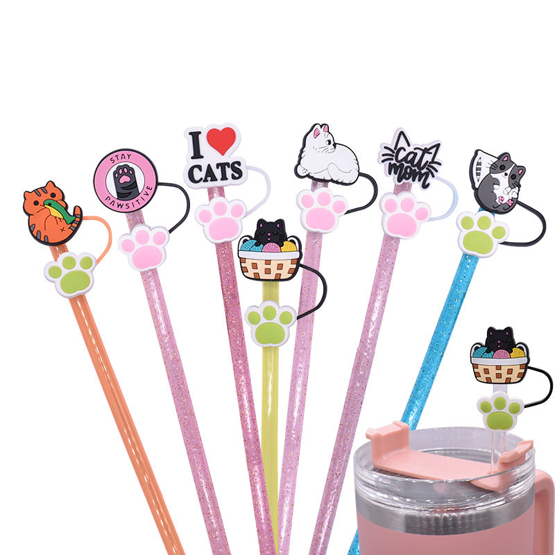 Wholesale  Random 100pcs Animal Pet Cat PVC Soft Straw Tube Cap
