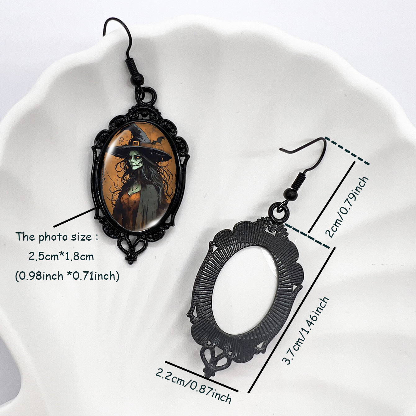 Wholesale Halloween Crow Skull Oval Lace Witch Pumpkin Black Cat Moon Metal Earrings ACCVIP-ES-XiangLian006