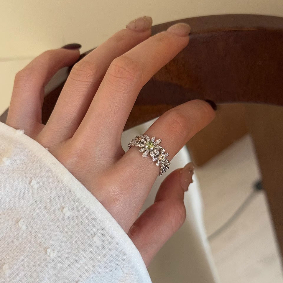 Wholesale Full diamond sparkling zircon flower ring