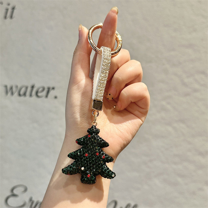 Wholesale diamond-encrusted Christmas keychain,  cartoon Christmas tree metal keychain