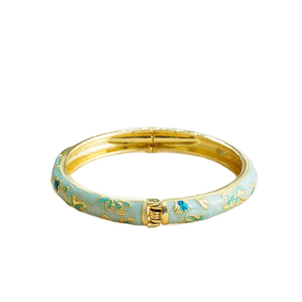 Wholesale 18k Gold Cloisonne Bracelet Color Oil Drop Flower Open Bracelet