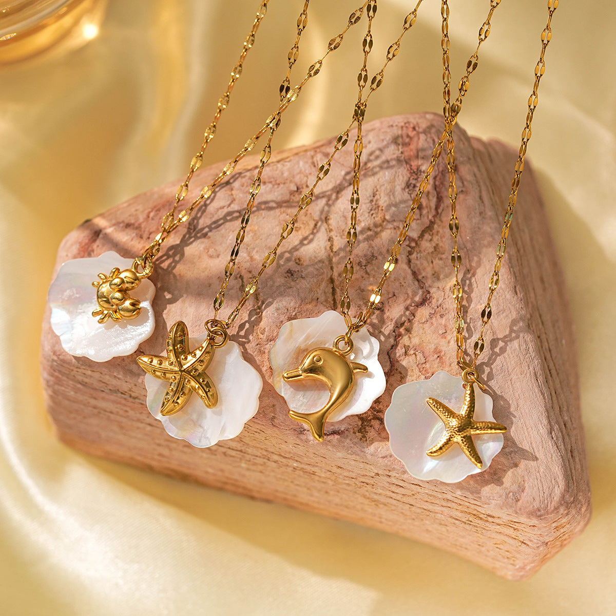 Wholesale  Titanium steel waterproof beach shell crab turtle starfish mix pendant necklace