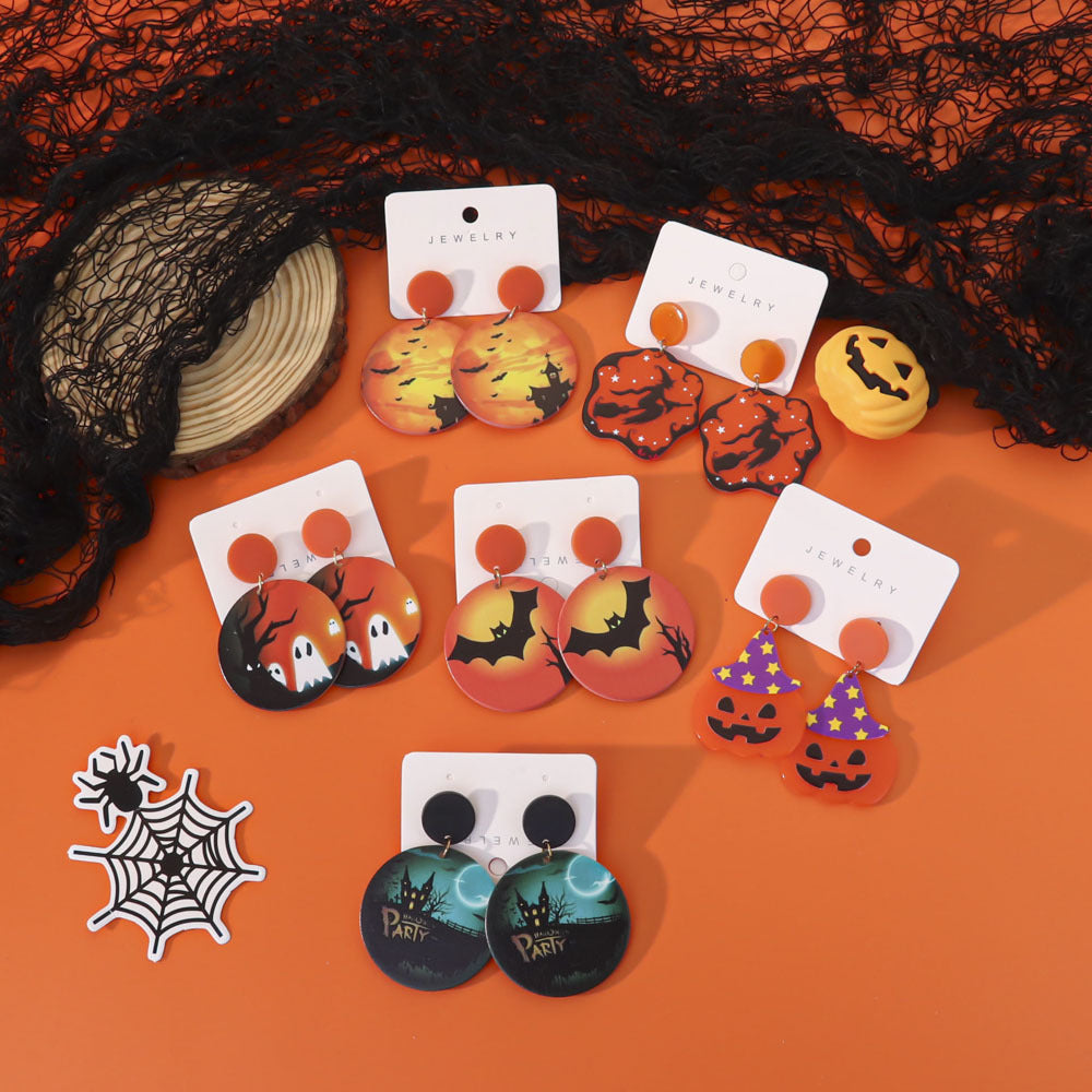Wholesale  Acrylic Pumpkin Lantern Bat Earrings