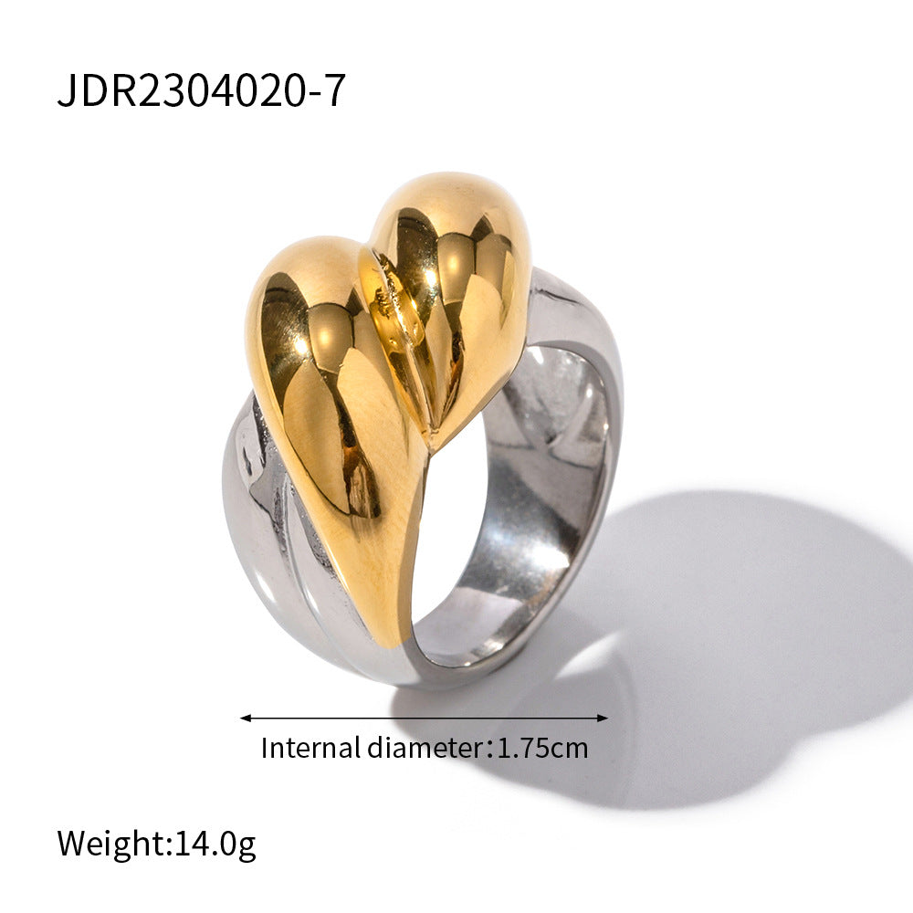 Wholesale  18k gold stainless steel gold and silver color matching round diamond ring