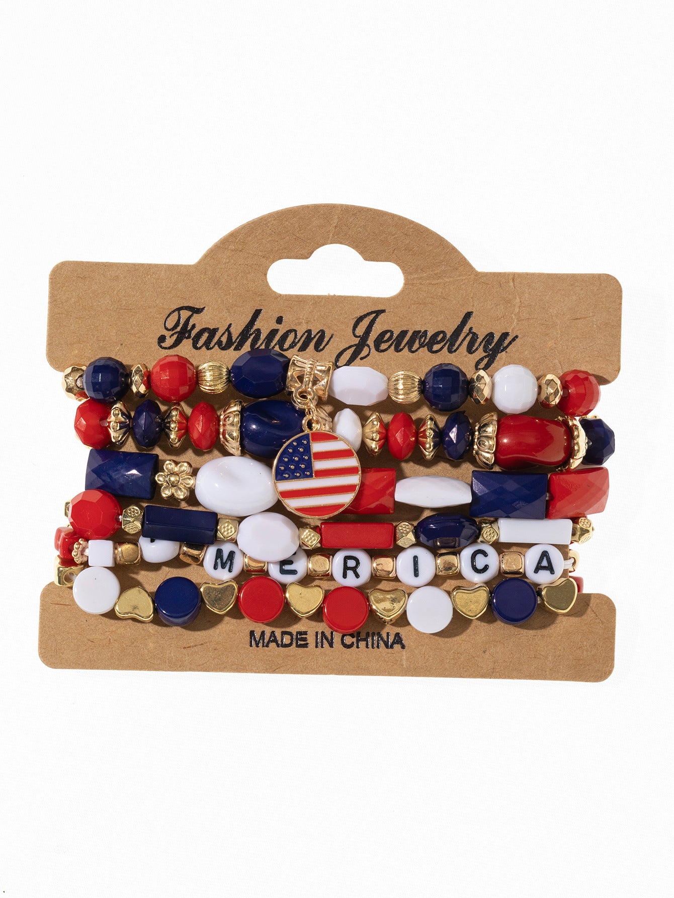 Wholesale American Flag Independence Day Multi-layer Elastic Letter Beaded Bracelet ACC-BT-Xunru002