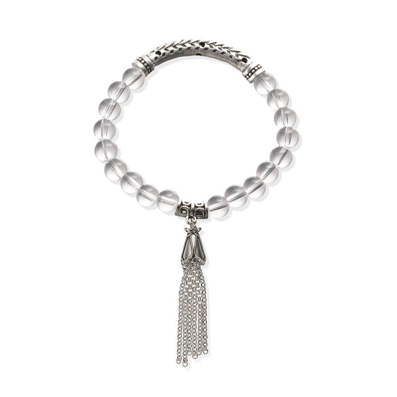Wholesale Retro Chic Antique Silver Tone Stone Bead Bracelet With Tassel Pendant Heart Shaped 16 Beads Unisex Wedding Gift Fashion Accessory