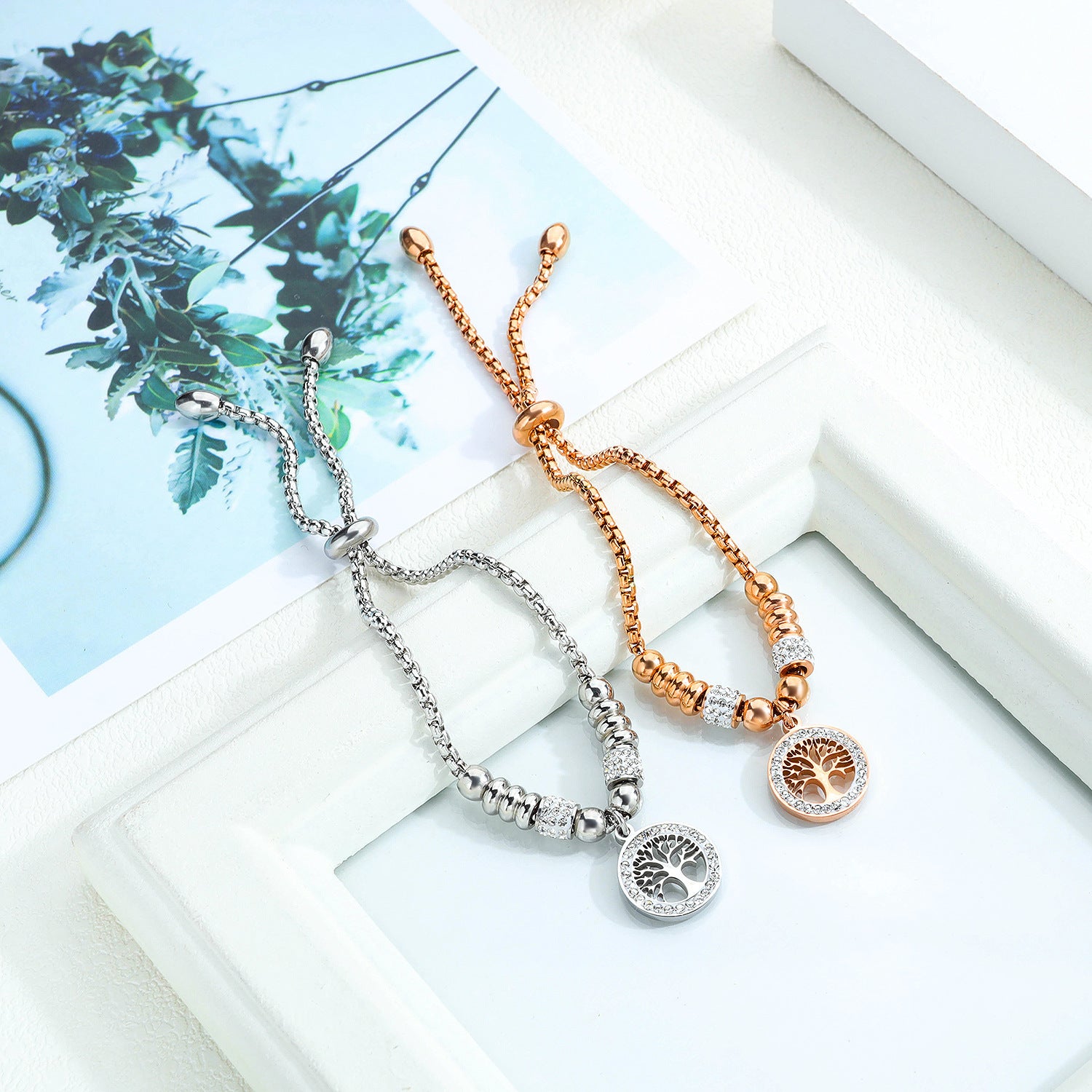 Wholesale Titanium Steel Diamond Tree of Life Bracelet