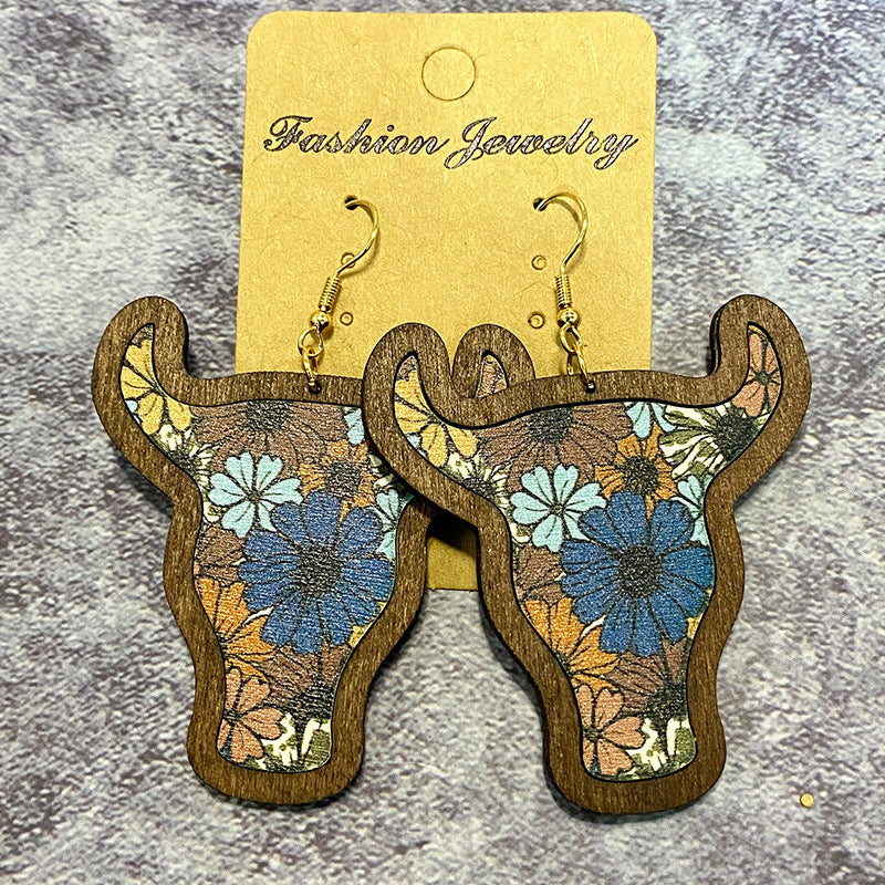 Wholesale Western Cowboy Earrings Aztec Pattern Flower Inlaid Fungus Pendant Earrings