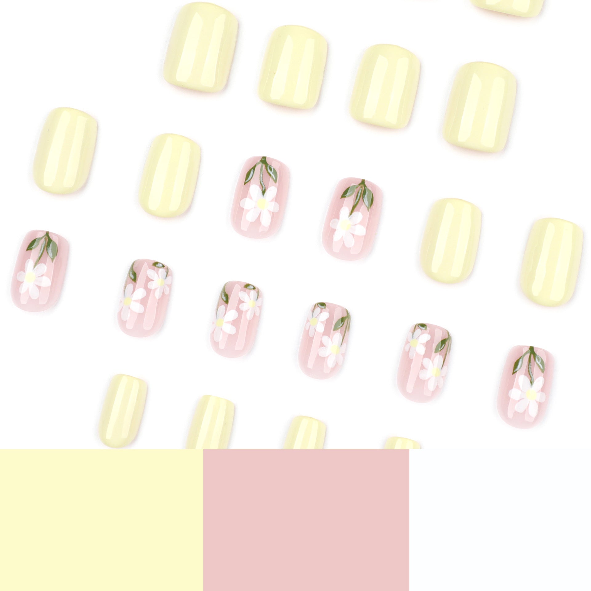 Wholesale 24 Pieces/box Yellow Daisy Flowers Nails Kits Nail Stickers