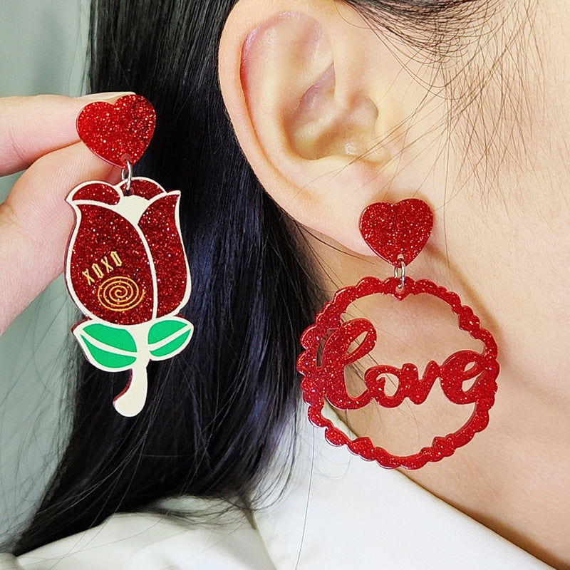 Wholesale Valentine's Day Heart Red Lips Rose Flowers Acrylic Earrings