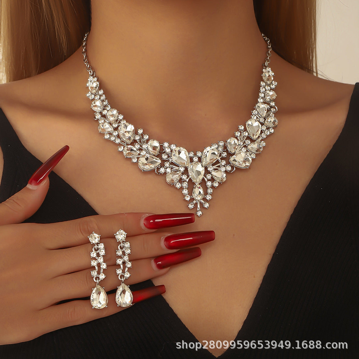 Wholesale Jewelry Set Crystal Accessories Alloy Necklace Earrings