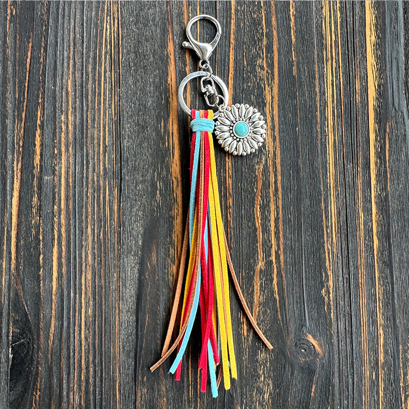 Wholesale Long Tassel Alloy Sunflower Keychain