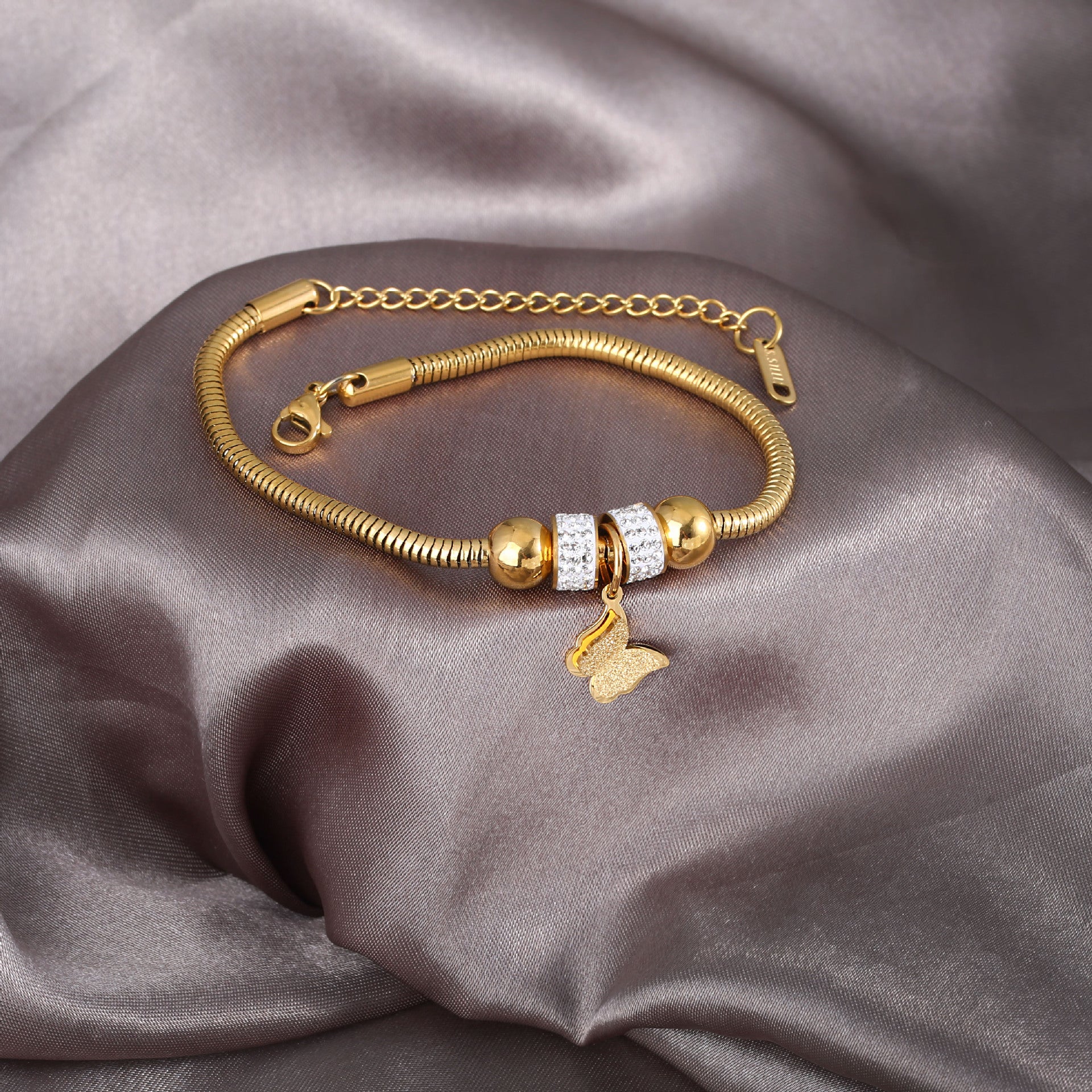 Wholesale  Personality racelet Diamond Butterfly Titanium Steel Bracelet