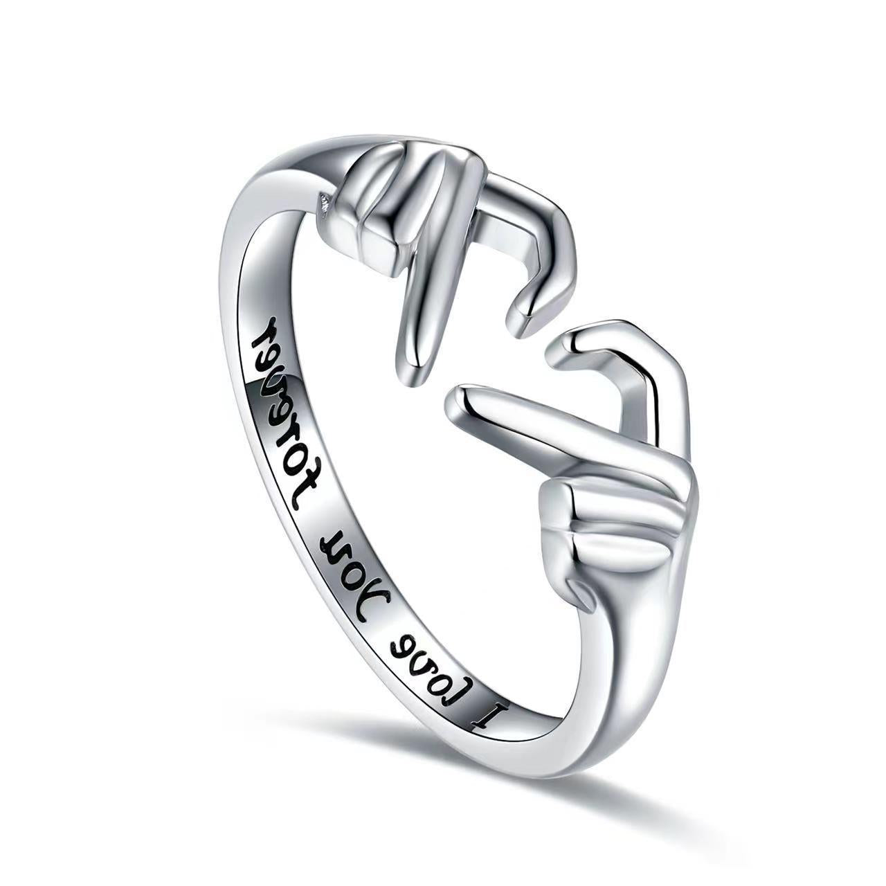 Wholesale Romantic Double Hand Heart Shape Ring Fashion Accessory Gift