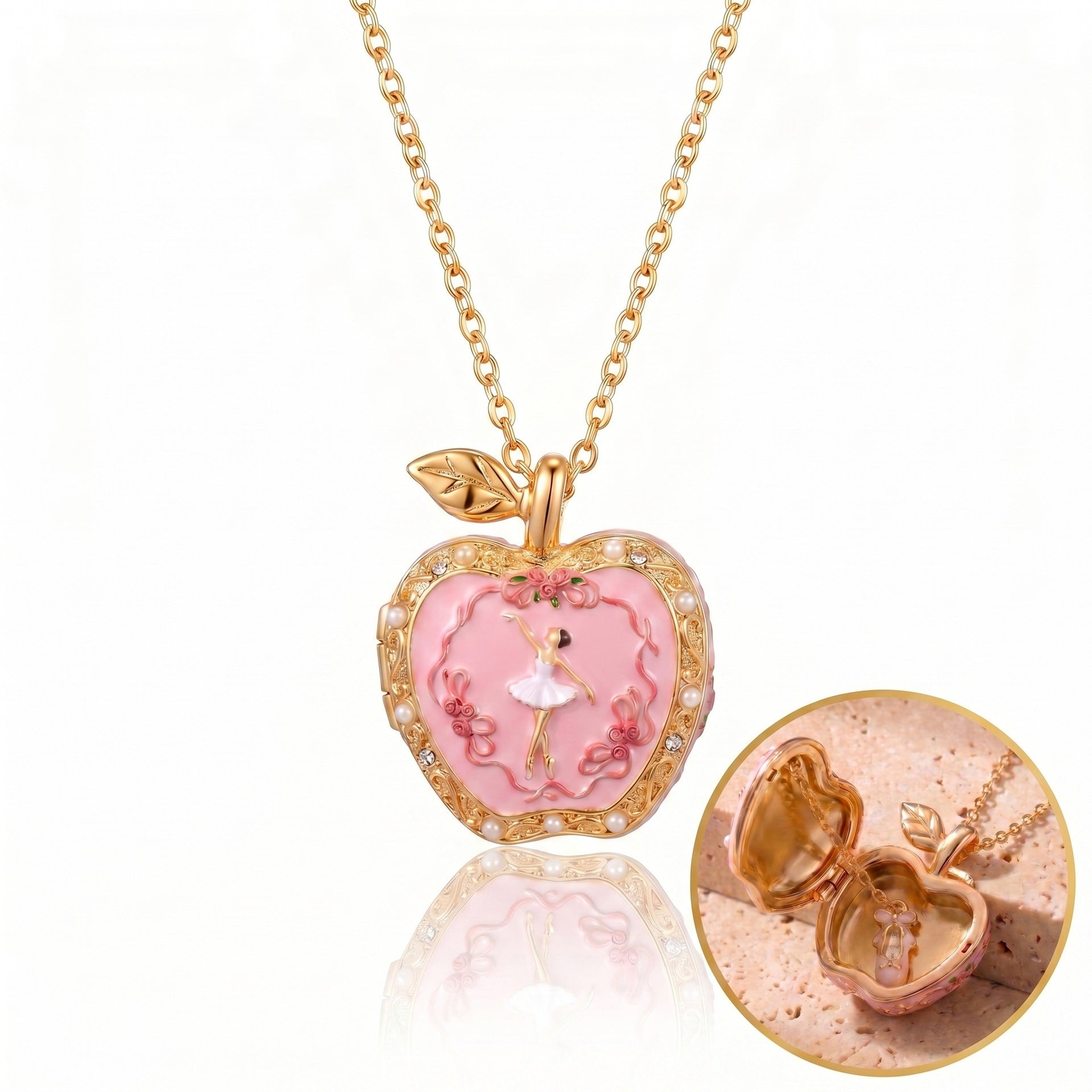 Wholesale Ballet Locket Necklace Pink Gold Electroplated Copper Cute Gift For Girls Fashion Jewelry