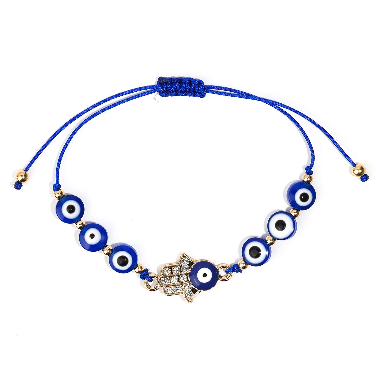 Wholesale Evil Eye Light Blue Adjustable String Bracelet with Gold Beads Handmade Jewelry Accessory