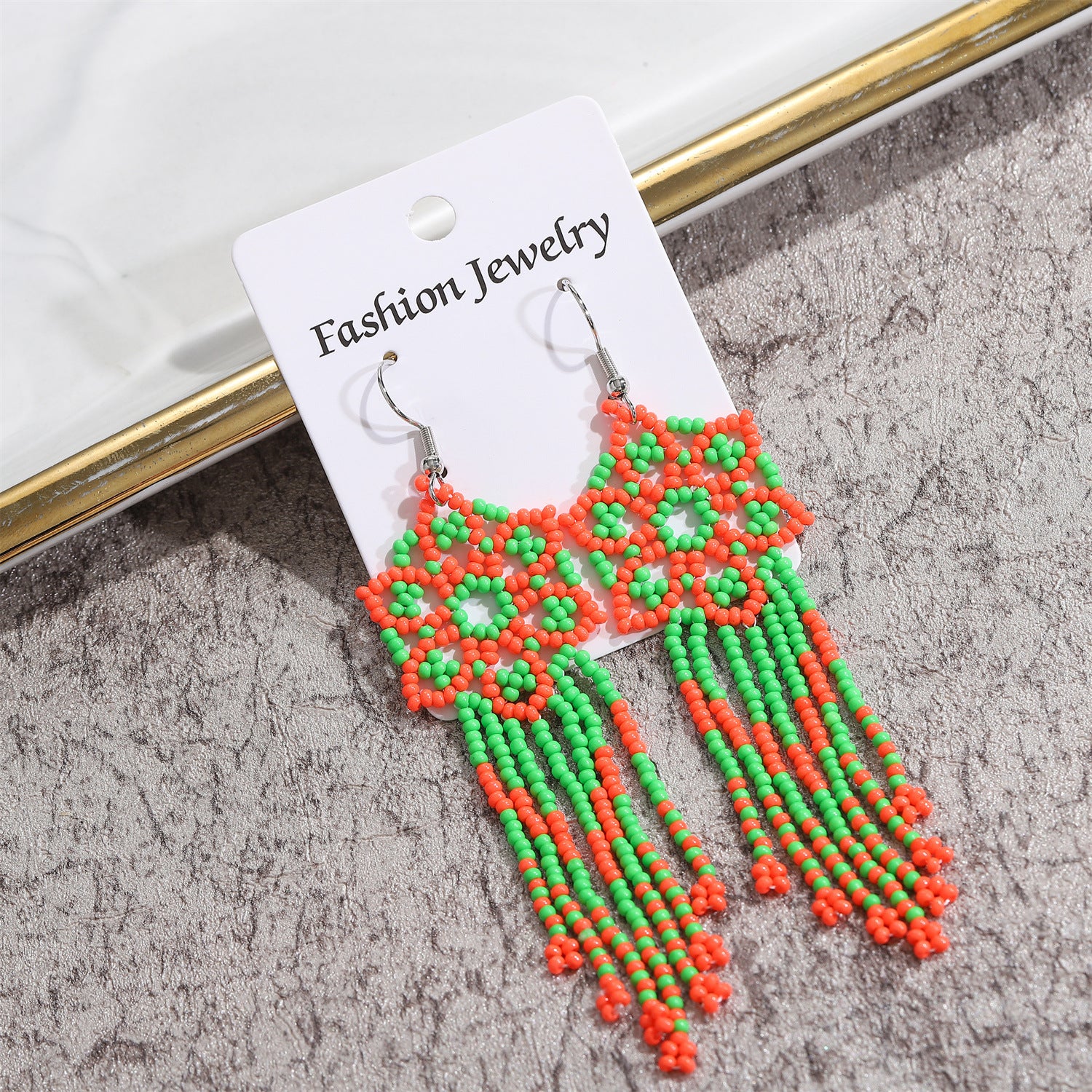 Wholesale Colorful Floral Long Tassel Drop Earrings Hand Woven Rice Beads Earrings ACC-ES-Zheq001