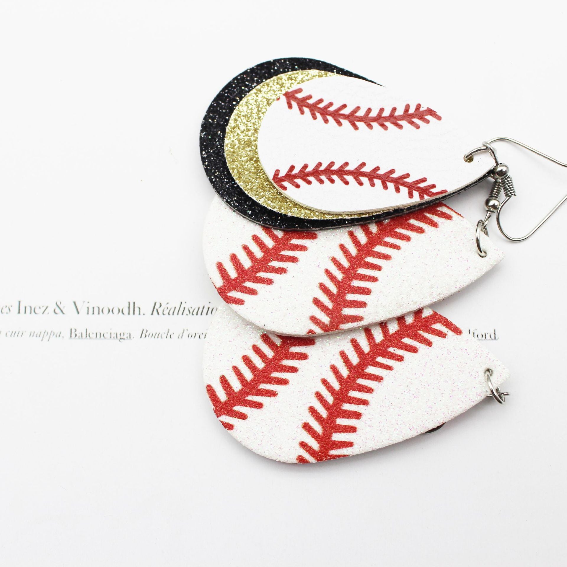 Wholesale drop-shaped round baseball  Leather earrings