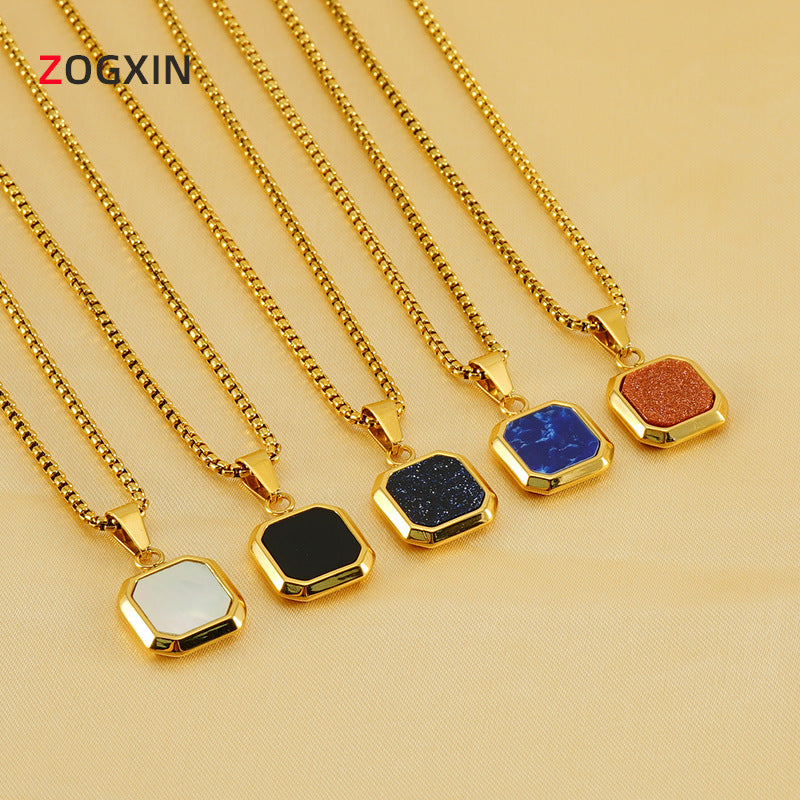 Wholesale  titanium steel hip-hop blue pine stone pendant  necklace jewelry