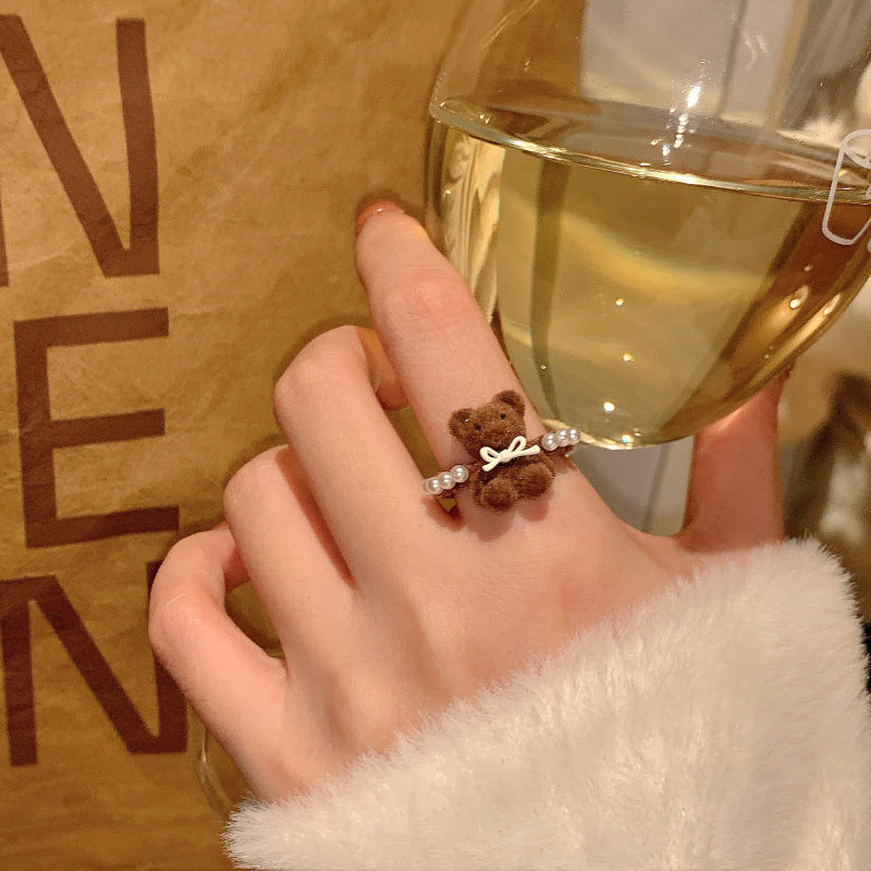 Wholesale  cute bear flocking open ring adjustable ring