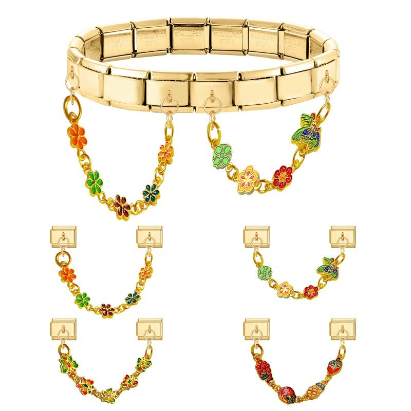 Wholesale Italian Charm Bracelet 9mm DIY Splicing Double Pendant  Stainless Steel Composable Bracelet