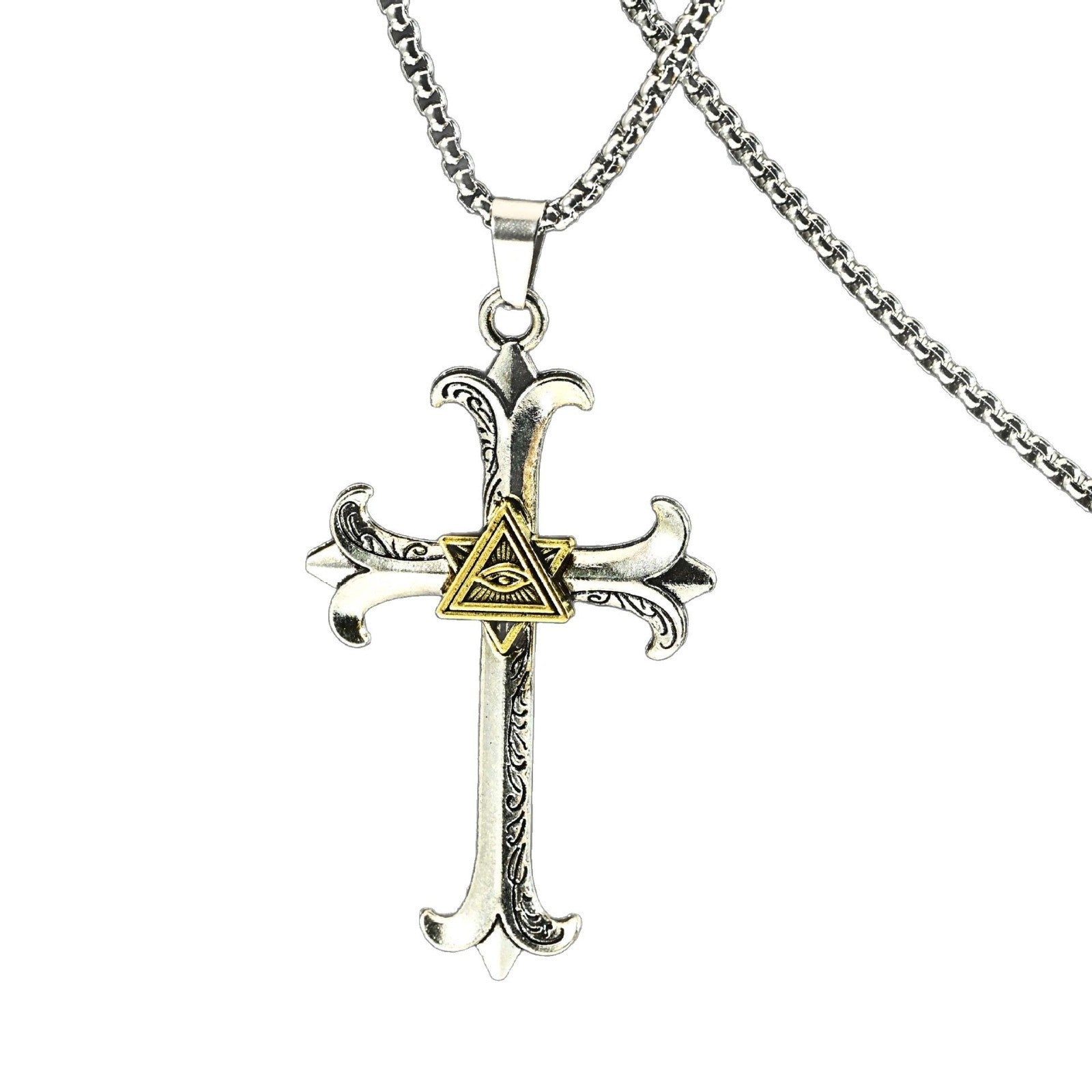 Wholesale Zinc Alloy Hip Hop Cross Pendant Necklace Men S Eye Of God Antique Style Jewelry