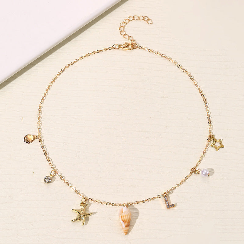Wholesale 26 Letter Pearl Shell Necklace Beach Ocean Bohemian Style