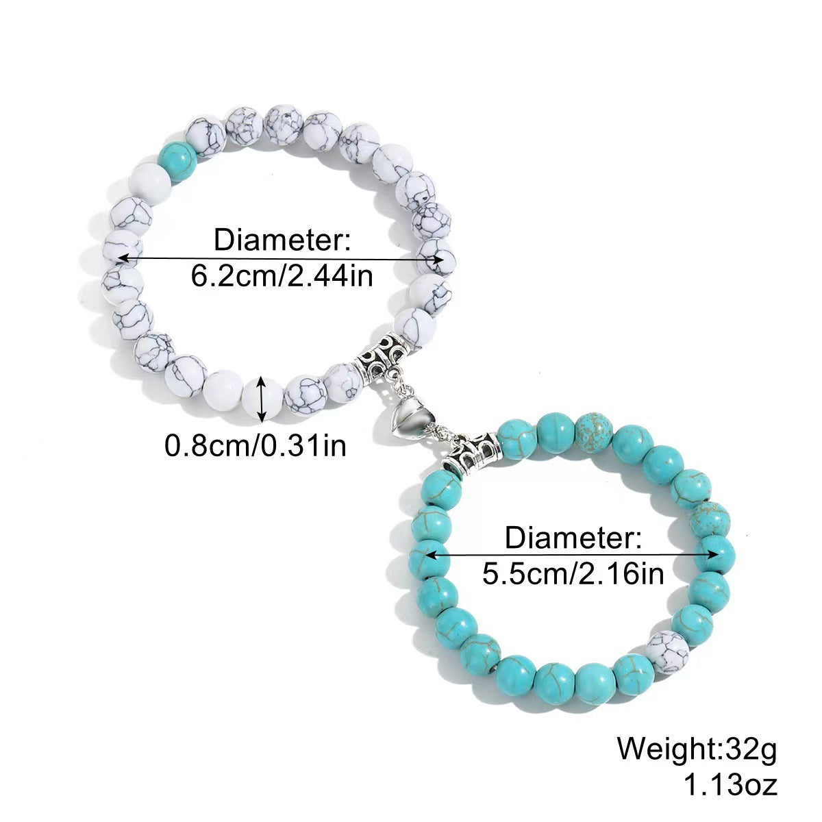 Wholesale Valentine's Day Turquoise Couple Love Magnetic Buckle Beaded Bracelet ACC-BT-Shuxin003