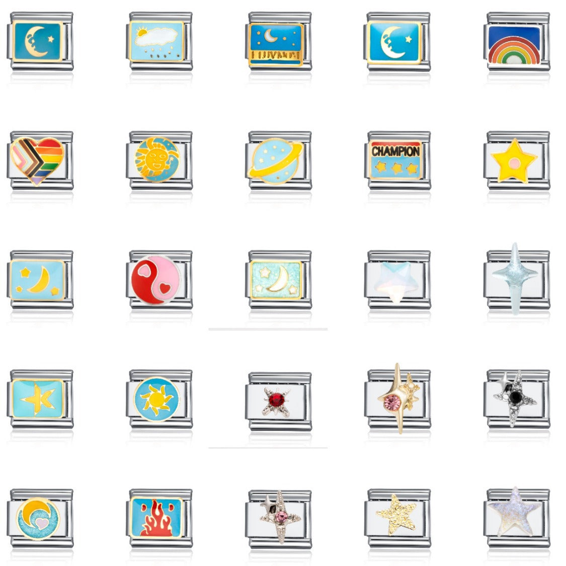 Wholesale Italian Charm Bracelet 9mm DIY Splicing Sun Moon Star Stainless Steel Composable Bracelet