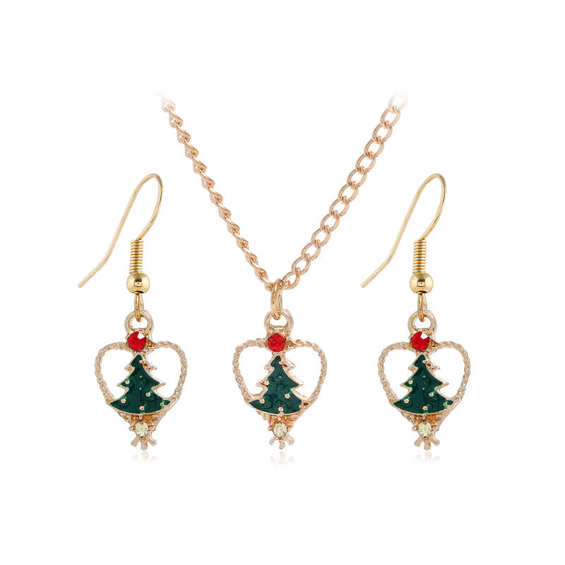 Wholesale Christmas Diamond Hollow Heart Christmas Tree Earrings Necklace Jewelry ACC-NE-KaiQing007