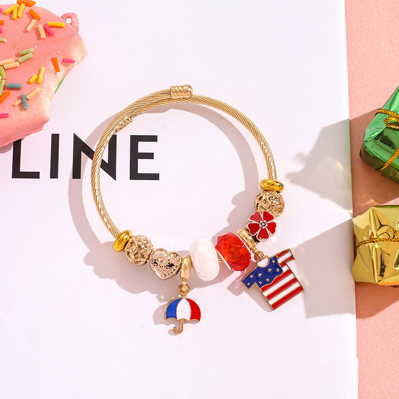 Wholesale American Independence Day Butterfly Hot Air Balloon Beaded Stainless Steel Bracelet ACC-BT-QingLian005