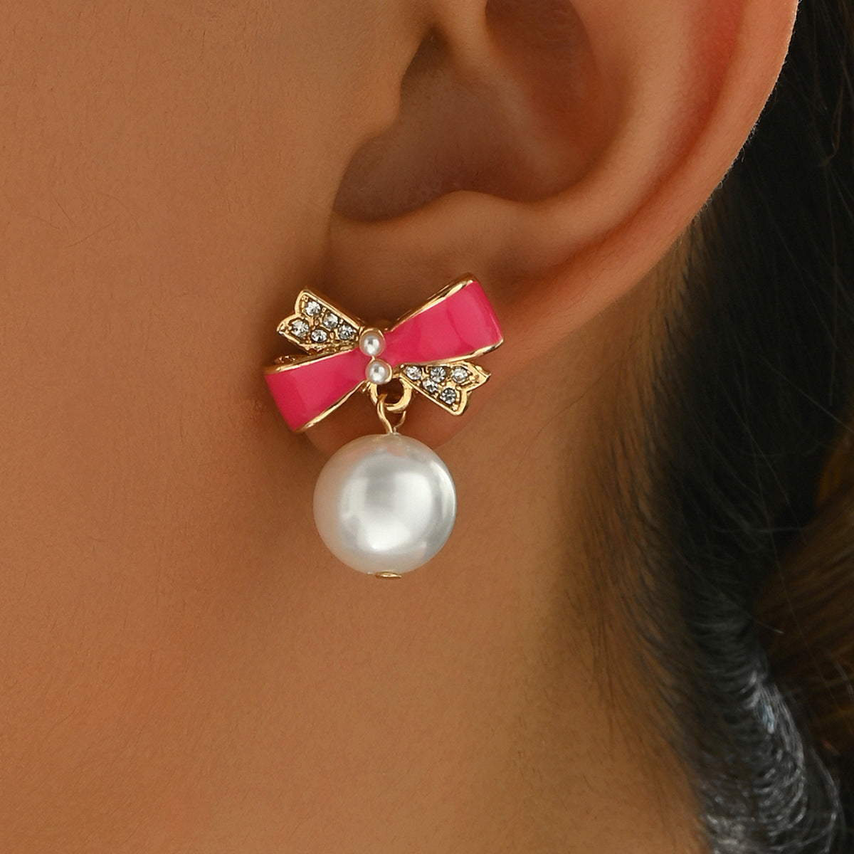 Wholesale  Bow Drop Oil Earrings