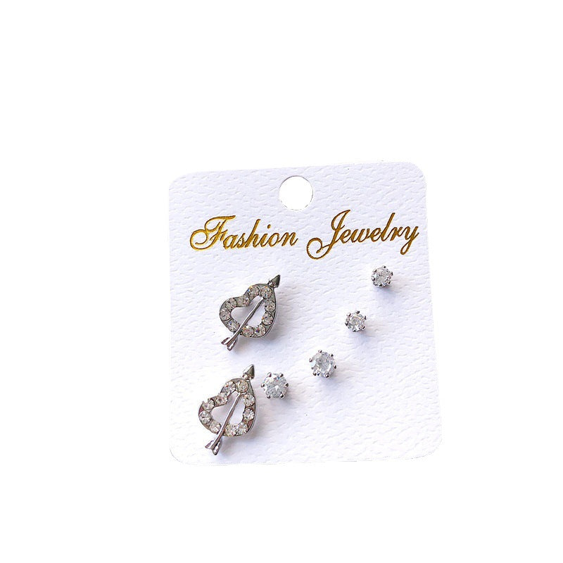 Wholesale geometric zircon three-piece earrings
