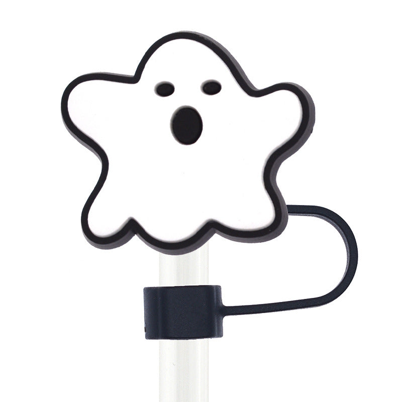 Wholesale 50pcs 10mm Straw Cover Cartoon Cute Ghost Silicone Straw Caps for Cup Decoration Straw Tube Cap ACC-SCR-SSL003