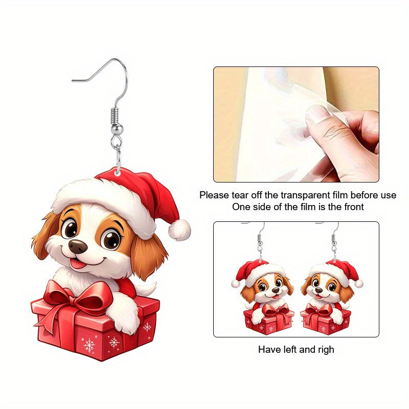 Wholesale Christmas Earrings Cute Acrylic Dog Gift Box Earrings