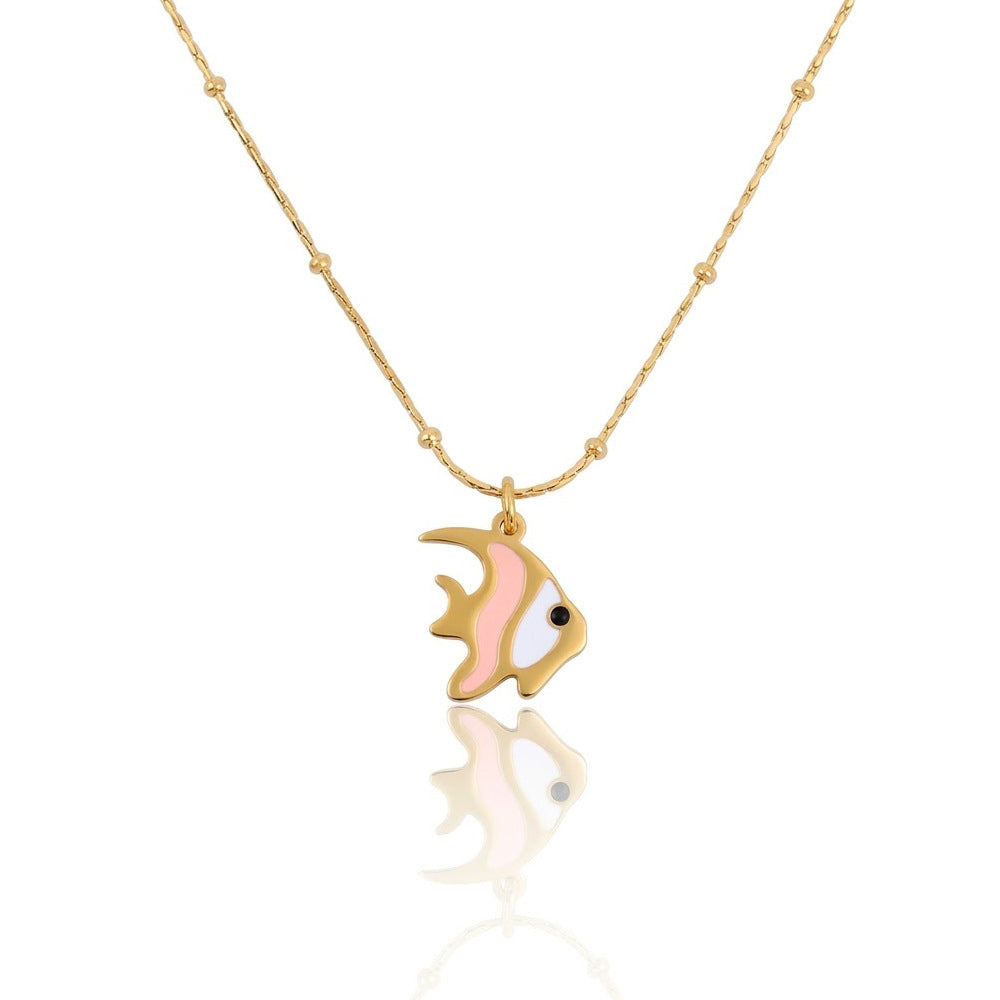 Wholesale Ocean Style Titanium Steel   Enamel Sea Turtle and Starfish Necklace