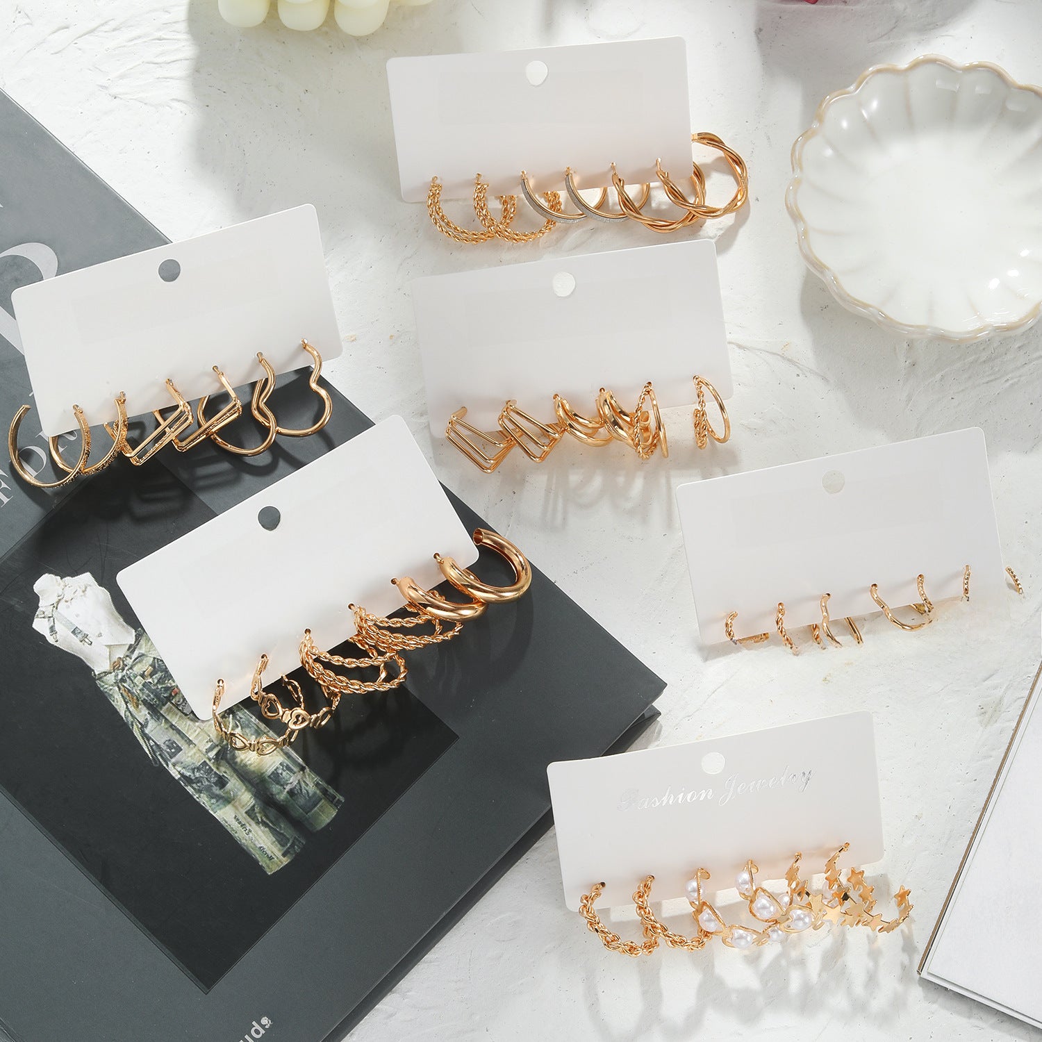 Wholesale 6pcs/set C- shaped metal texture high-grade personalized earrings