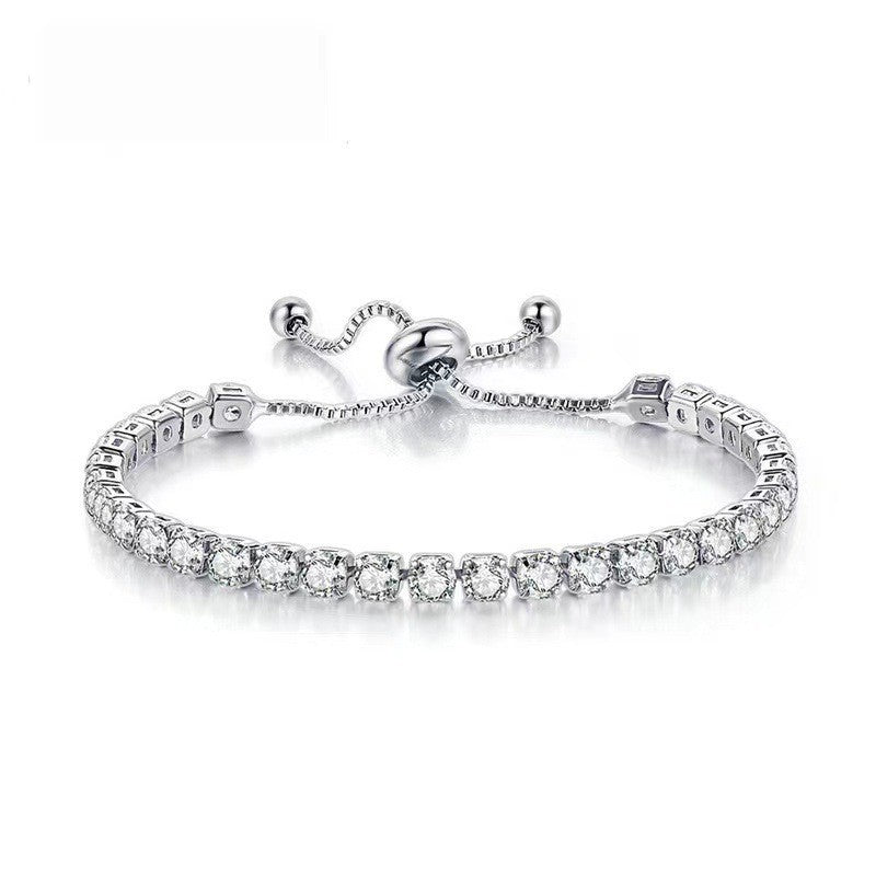 Wholesale 4mm round single row full diamond adjustable crystal tennis bracelet