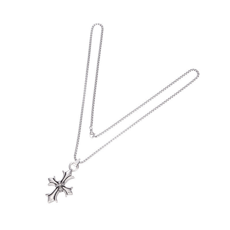 Wholesale Retro Silver flower cross pendant pendant necklace